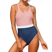 cheap One Pieces Rash Guards-Women's Bathing Suit Swimsuits One Pieces Color-blocking Brief Leg Quick Dry Elastic Sleeveless Swimwear Swimsuit Surfing Beach Swimming Summer