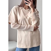 halpa Yksinkertainen t-paita-Naisten 100 % puuvillaverkkopaita tilkkutyö pitsi tilkkutyö feikki kaksiosainen yhdenvärinen tyylikäs rento pitkähihaisella pyöreällä kaula-aukolla säännölliset paidat päivittäinen ulkona musta khaki