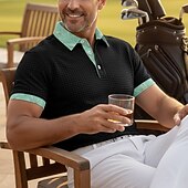 billige Golfpolo for menn-Herre Med Tekstur Golf skjorte Avslappet Virksomhet Klassisk Kortermet Mote Moderne Helfarge Hawaii Knapper Sommer Vår Vår sommer Normal Svart Hvit Grønn Kakifarget Med Tekstur