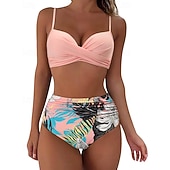 رخيصةأون تنجيد السباحة وبيكيني-نسائي ثوب السباحة لباس السباحة بيكيني بخصر عالٍ لون سادة حماية UV مطاط بدون كم ملابس السباحة تزلج على الماء غوص سباحة الصيف