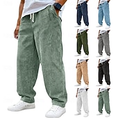 voordelige casual broek-Voor heren Broek Corduroybroek Wijde broek Vrijetijdsbroek Trekkoord Elastische taille Effen Comfort Ademend Volledige lengte Casual Dagelijks Buiten Modieus Streetwear blauw Zwart Micro-elastisch