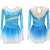 abordables Robes de Patinage Artistique-Robe de patinage artistique Femmes Patinage Robe Violet Noir Rouge Patchwork Trou de pouce Haute Élasticité Entraînement Compétition Tenue de Patinage Classique cristal pailleté manche longue