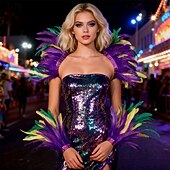 abordables Accesorios-Carnaval 2026, accesorios de samba para carnaval de Río, conjunto de disfraz de fiesta con plumas moradas, verdes y amarillas, disfraz de actuación para festival de Brasil