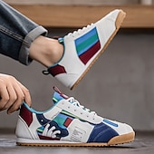 Χαμηλού Κόστους Καθημερινά Sneakers-Ανδρικά αθλητικά sneakers από τεχνητό δέρμα σε μπλε και λευκό χρώμα – ελαφριά και μοντέρνα παπούτσια για ενεργό τρόπο ζωής και υπαίθριες εκδηλώσεις