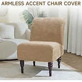 cheap Futon Sofa Cover-Velvet Armless Accent Chair Cover, Soft Stretch Accent Chair Slipcovers Without Arms Removable Armless Chair Furniture Protector Covers for Living Room/Dining Room/Hotel