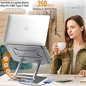 preiswerte Laptop Ständer-Laptop-Dockingstation aus Aluminium, verstellbarer Computerständer mit 360°-Drehfuß, ergonomischer, faltbarer Laptop-Erhöhung mit 5-in-1-Hub (3 USB 3.0) für 13-17 Zoll Laptops/Tablets