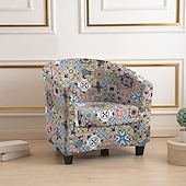 cheap Armchair Cover &amp; Armless Chair Cover-Club Chair Cover Striped Plants Geometric Printed Polyester Slipcover Stretch Armchair Protector for Living Room Home