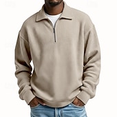 levne Základní mikiny_-Pánské Mikina Waffle mikina Svetr Čtvrtletní mikina na zip Šedá Stojáček Bez vzoru Klokaní kapsa S texturou Ležérní Denní Sporty a outdoor Šik ven Chladný Sportovní oblečení Jaro &amp; podzim Oblečení