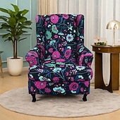 cheap Wingback Chair Cover-Wingback Chair Cover Floral Striped Geometric Printed Polyester Slipcover Full Cover Modern Foldable Korean Style Chair Protector Seat Cover Armchair Cover