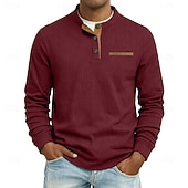 economico Magliette Henley da uomo-Per uomo Maglietta Manica Lunga Henley Estate Primavera Autunno Semplice Moderno Casual Confortevole Bottoni Base Casuale Casa Streetwear Nero Vino Grigio chiaro Maglietta Top per Uomo