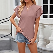 voordelige Chique Blouses-Dames Blouse Effen Elegant Stijlvol Modern Korte mouw V-hals Normale tops Dagelijks Feestdagen Uitgaan Zwart Wit Blozend Roze Wijn Rose Roze Zomer Lente