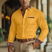 cheap Men's Non Iron Shirts-Men's Shirt Dress Shirt Non Iron Shirt Button Up Shirt Color Block Business Wedding Navy Blue Long Sleeve Turndown All Seasons Clothing Apparel Patchwork