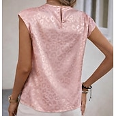  نسائي بقعة تي شيرت بلايز لون الصلبة الرسم جلد نمر أنيق كم قصير كاب رقبة عالية مدورة قمصان عادية مناسب للبس اليومي مناسب للخارج أسود أبيض وردي بلاشيهغ أزرق البحرية الصيف الربيع