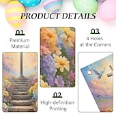 お買い得  ホリデータペストリー-十字架と鳩が描かれたイースターのドアカバー、鮮やかな花の階段のシーン、聖週間のキリスト教の宗教的装飾、イースターや屋外のディスプレイに最適