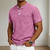 economico magliette di base-Per uomo Maglietta Maglia Henley Camicia 100% cotone lavaggio acido Manica Corta Collo alla coreana Henley Estate Primavera Autunno Semplice Vintage Streetwear Casual Lavato Manica corta Casuale Casa