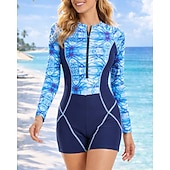 Недорогие Рашгард One Pieces-Жен. Рашгард Купальный костюм Swimsuits С принтом Бойлег УФ-защита Быстровысыхающий Эластичный Длинный рукав Купальники Купальник Серфинг Пляж  Плавание Лето