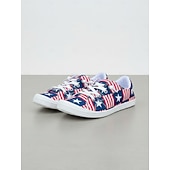 Women's Red Blue Patriotic Lace-Up Sneakers – Star & Stripe Print Casual Shoes for Independence Day Parade, National Celebrations, United States Anniversary, Walking & Streetwear