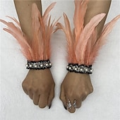 Χαμηλού Κόστους αξεσουάρ-Καρναβάλι 2026 Ρίο Καρναβάλι Σαμπά Αξεσουάρ Γυναικείου Μαύρου Φτερού Περιβραχιόνια με Δαντέλα Μαργαριταριού 1 Ζευγάρι Φυσικά Φτερά Περιβραχιόνια Βραχιόλια Κοστούμι Επίδειξης Φεστιβάλ Βραζιλίας