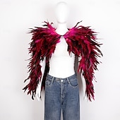 abordables Accesorios-Carnaval 2026 Accesorios de Samba del Carnaval de Río Capa Chal larga de plumas rojas para mujer con lazo de cinta disfraz de actuación del festival de Brasil