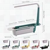 cheap Kitchen Storage-2Pcs Telescopic Sink Storage Rack, Adjustable Kitchen Sink Organizer Rack, Expandable Telescopic 2 in 1 Sink Drainer, Sponge Soap Holder for Home Kitchen Supplies