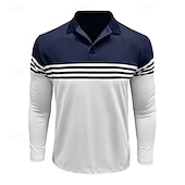 abordables Polo clásico para hombre-Hombre Polo de algodón Camiseta de golf Casual Negocio Cuello polo acanalado Manga Larga Moda Color sólido A Rayas Botones Primavera Primavera &amp; Otoño Ajuste regular Negro Vino Azul Marino Marrón
