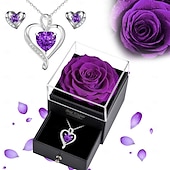 cheap Down to $30-Preserved Flowers Gift for Mom from Son or Daughter, Incl 4 Rose and Heart Necklace, Ideal Gifts Birthday, Mother's Day, Valentine's Day, Christmas for Grandma for Her, Women, Wife