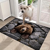 voordelige Portier-3D optische illusie deurmat, 2D platte print, 3D berenhol illusie vloerkleden, realistische grizzlybeer muur brekende mat, entree badkamermat