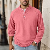 abordables camisetas basicas-Camiseta SoftFade™ para hombres camiseta Henley 100% algodón camisa de lavado ácido camiseta camiseta de manga larga cuello de pie Henley primavera otoño simple vintage moda callejera casual teñida