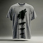  Vintage Wolf T Shirt Men Howling Wolf Graphic Acid Wash Grey Short Sleeve Tee Streetwear Top Clothing Apparel S M L XL XXL XXXL