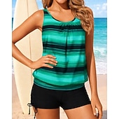 preiswerte Surfen Tankinis &amp; Bikinis-Damen Geraffter Tankini 2 Teile Tropisch UV Schutz Elastisch Ärmellos Bademode Surfen Strand Schwimmen Sommer