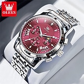 economico Orologi al quarzo-Nuovo orologio da uomo business del marchio olevs con calendario luminoso, fasi lunari, cronometro, orologio al quarzo multifunzionale e alla moda, orologio da polso da uomo casual, resistente