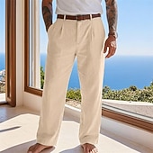 billiga Semester-Herr Byxor av linne i bomull Långbyxor Sommarbyxor Säckiga byxor Strandbyxor Ficka Ensfärgat Komfort Andningsfunktion Fullängd Ledigt Dagligen Utomhus Semester Mode Blå Svart Oelastisk