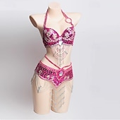 Недорогие Верх и комплекты-Сумка для танцев самба набор для танца живота с цепочкой из бисера и бахромы глубокого синего цвета костюм для выступлений