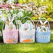 Недорогие Необычные игрушки-Корзинка в виде пасхального кролика, сделанная своими руками, пустая белая хлопковая веревочная сумка для поиска пасхальных яиц с ушками, многоразовое персонализированное подарочное ведерко для детей, малышей, девочек и мальчиков (пустое для самостоятельн