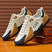 levne Pohodlné šněrovací boty-Pánské černo-béžové golfové tenisky, sportovní a pohodlné, ideální na golfová hřiště a aktivní pobyty