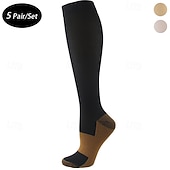 abordables Calcetines deportivos-5 pares Hombre Calcetines de compresión Calcetines de senderismo Transpirable Suave Eslático Cómodo Al aire libre Retazos Poliéster Negro Blanco Caqui para Caza Ciclismo / Bicicleta Camping