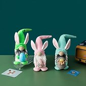 abordables Juguetes novedosos-Rellenos de canasta de Pascua 3 paquetes de gnomos de conejo de peluche decoraciones de Pascua para el hogar Tomte de primavera con orejas de conejo decoración de bandeja de varios niveles adornos