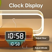abordables Luces Decorativas Inteligentes-Lámpara de mesita de noche con cargador inalámbrico, linda lámpara de noche con reloj, pequeña lámpara de mesa para dormitorio, mini luz de noche para dormitorio, pequeña luz como regalo, regulable