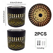 baratos Candeeiros Luzes de Exterior-Conjunto de 2 luminárias solares de parede com projeção em metal vazado, com design mandala, classificação IP44 de resistência à água, luz branca quente, ideais para jardim, pátio, cerca, caminho,