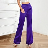 זול מכנסיים מתלקחים לנשים-בגדי ריקוד נשים בל תחתית צ'ינו אופנתי סגנון רחוב יום יומי באורך מלא מותן בינונית אחיד כיס קומפורט מיקרו-אלסטי יומי בָּחוּץ חופשה פול לבן סגול קיץ אביב סתיו רגיל