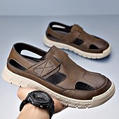 economico Sandali casual-sandali comodi da uomo in similpelle marrone, cinturino regolabile con gancio e passante, design traspirante con aperture, scarpe casual da tutti i giorni per camminare e viaggiare