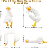 levne Sochy-4 ks pryskyřičné figurky husy, dekorace na počítačový monitor, roztomilé mini sošky husy na palubní desku auta, vtipné dekorace na stůl/televizi/fotorámy (bílá husa)