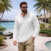 economico Vacanza-Per uomo Camicia Camicia di lino Camicia Estiva Abbigliamento da spiaggia Camicia con cappuccio Camicie a righe Tinta unica Casuale Vacanza Nero Bianco Blu marino Cachi Manica Lunga Felpa con