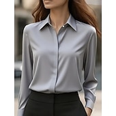  Dames Blouse Knop Effen Kleur Elegant Stijlvol Werk Lange mouw Overhemdkraag Normale tops Dagelijks Zwart Wit Blozend Roze Rood Marineblauw Lente Herfst