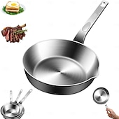 cheap Cooking Utensils-316 Stainless Steel Mini Egg Pan with Pour Spout, Small Omelet Skillet for Butter and Sauces, Compatible with Gas and Induction Stoves, Hand Wash Only