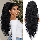 baratos Rabos-de-Cavalo-Aplique de rabo de cavalo longo, preto e cacheado, com presilha e cordão, 66 cm (26 polegadas), sintético, em camadas e com volume, para mulheres.