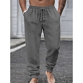  Men's Joggers Trousers Casual Pants Textured Pants Drawstring Elastic Waist Textured Plain Comfort Breathable Full Length Daily Outdoor Holiday Vacation Casual Black White Micro-elastic
