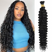 baratos 1 pacote de fios de cabelo humano-Cabelo humano brasileiro a granel, ondulado profundo, em mechas de 12 a 28 polegadas.