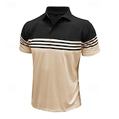 billige Color Block Polo for menn-Herre Poloskjorte i bomull Avslappet Virksomhet Ribbet polokrage Klassisk Kortermet Grunnleggende Moderne Helfarge Horisontale strips Knapper Logo Sommer Vår sommer Normal Mørkebrun Mørkerød Svart