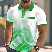 baratos Polo Geométrico Masculino-Homens Geométrico Camisas Polo Manga Curta Camisas polo Camisas de colarinho Business casual Ao ar livre Roupa Esportiva Roupa Diária Impressão 3D Botões Primavera Verão Azul Vermelho Laranja